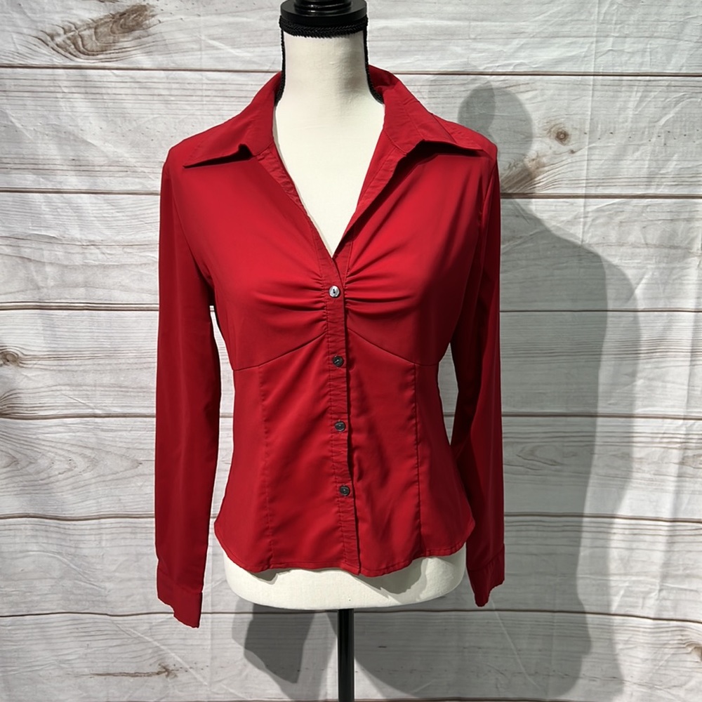 New York & Company Stretch Red Button Down Blouse - size 6